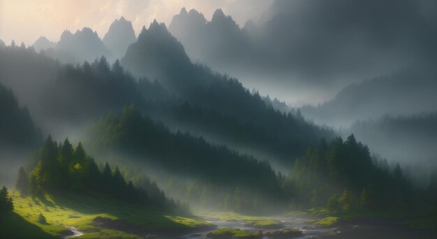 Nature landscape painting Generative AI illustrations