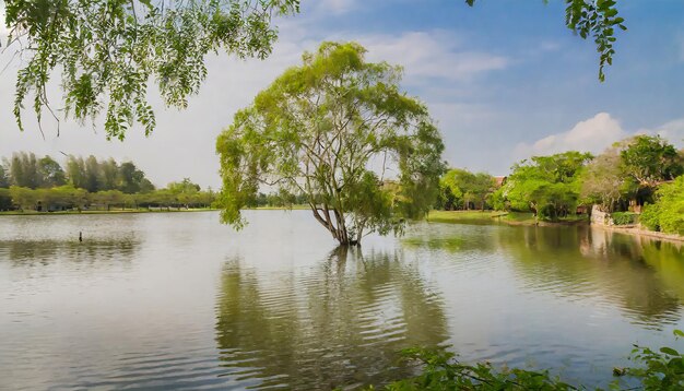 自然景色の木 水の中に美しい景色