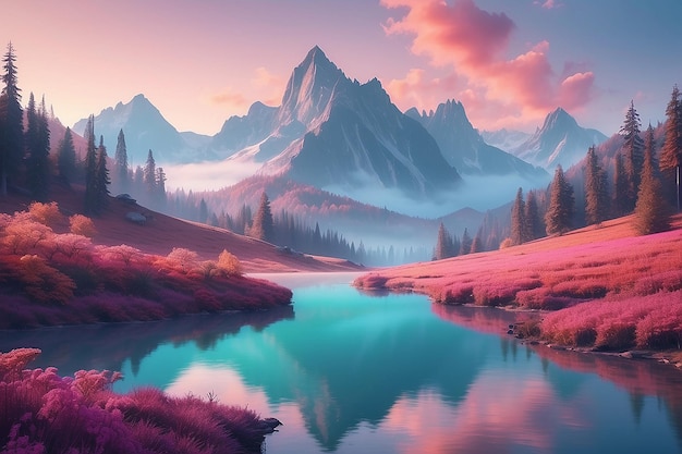 Nature landscape with dreamy aesthetic and color of the year tones