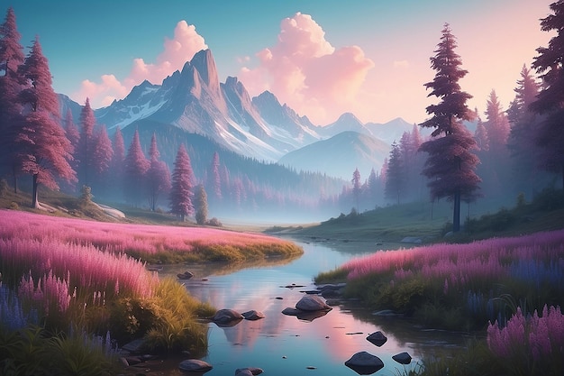 Nature landscape with dreamy aesthetic and color of the year tones