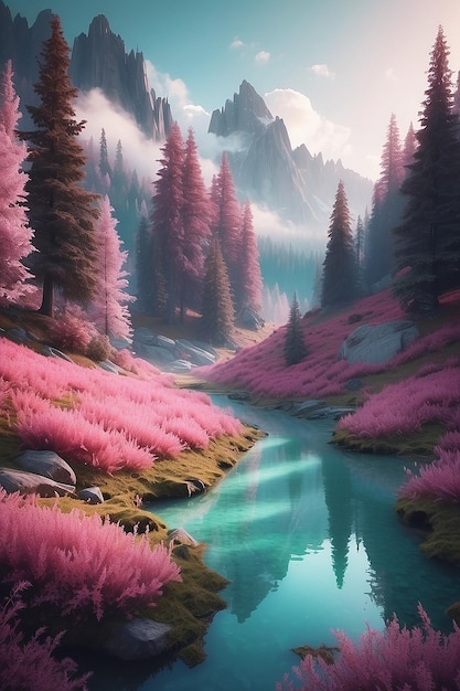 Nature landscape with dreamy aesthetic and color of the year tones