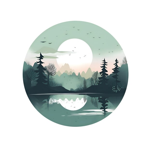 Photo nature landscape with moon and forest vector illustration in a circle