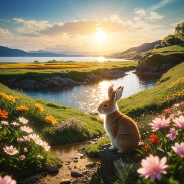 Foto paesaggio naturale con il fiume rabbit