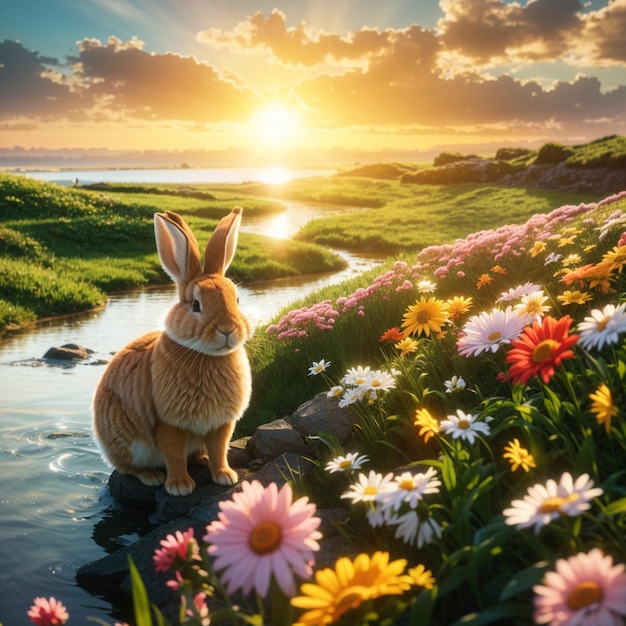 Foto paesaggio naturale con il fiume rabbit