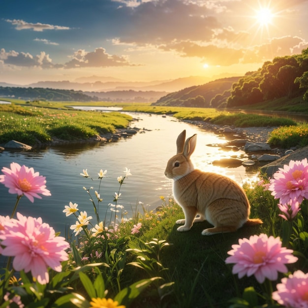 Фото Природный ландшафт с рекой кролик