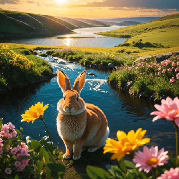 Foto paesaggio naturale con il fiume rabbit