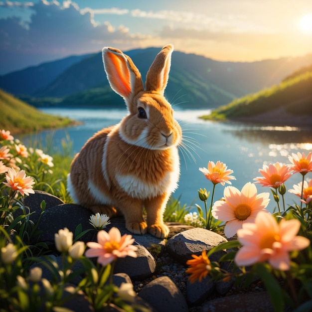 Foto paesaggio naturale con il fiume rabbit