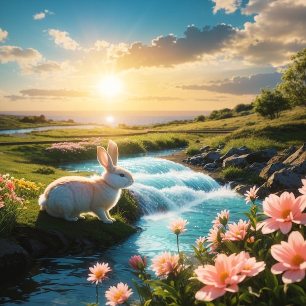 Foto paesaggio naturale con il fiume rabbit