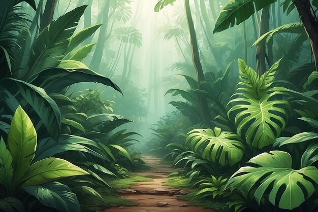 Nature leaves green tropical forest backgound illustration concept