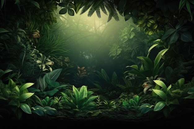 Nature leaves in green tropical forest illustration