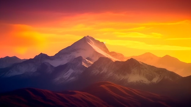 Nature Mountain toont stralende kleuren bij zonsondergang generatieve AI