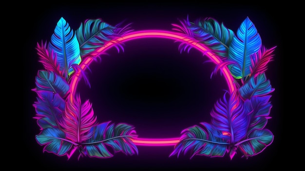 A Nature and Neon Realistic Leaves with Vibrant Frames