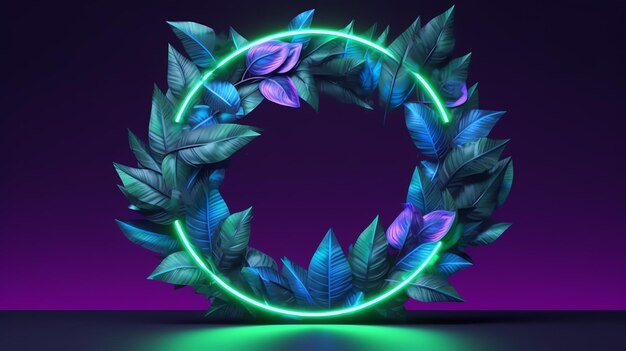 A nature and neon realistic leaves with vibrant frames