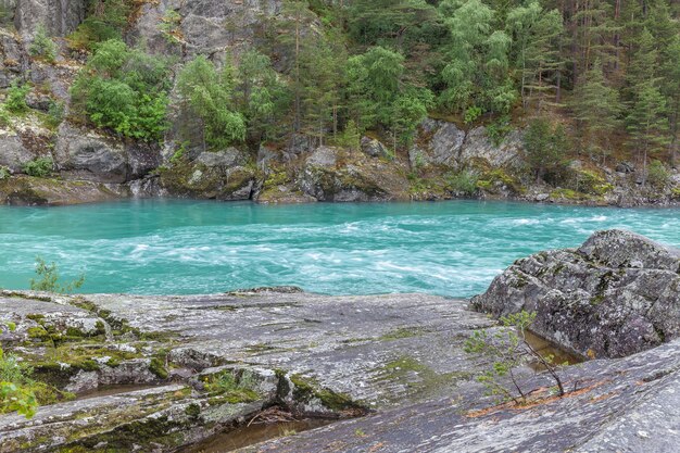 Nature of Norway. Mountain river with clear water