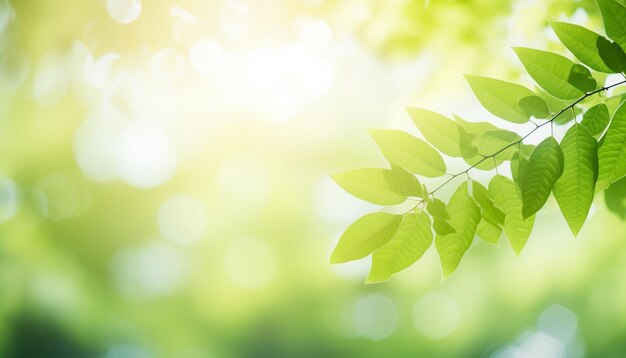 写真 緑の葉の自然と夏のボケ背景 太陽の光で自然の緑の葉植物