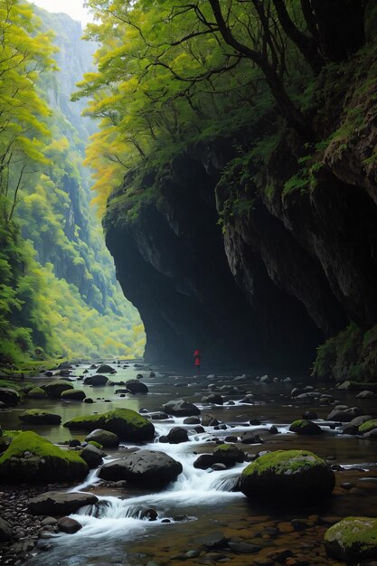 自然の絵の山の川