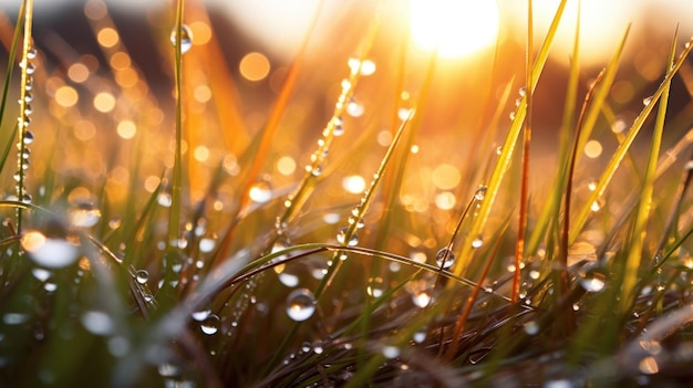 自然写真の葉と花、雨滴、水滴、太陽光