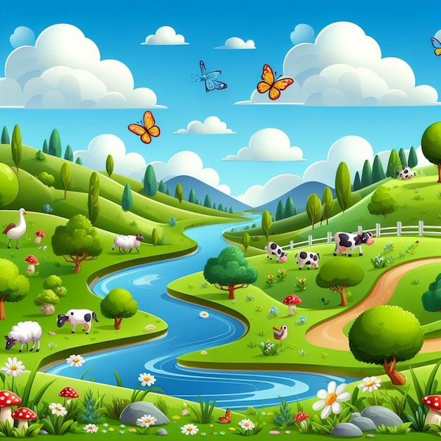 Photo nature river side peaceful location cartoon