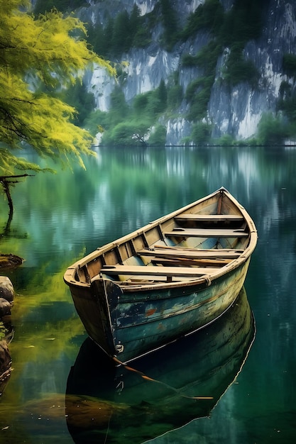 Nature rustic lake boat wallpaper water reflection empty boart