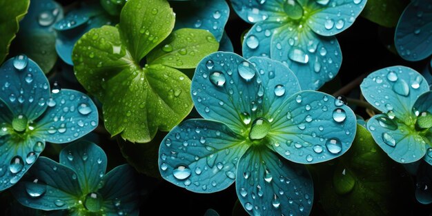 自然 の 芸術 花 と 葉 に 輝く 水滴