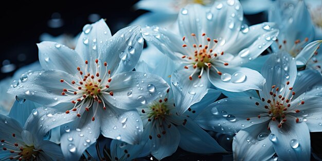 Nature's Art Flowers and Leaves with Glistening Water Droplets