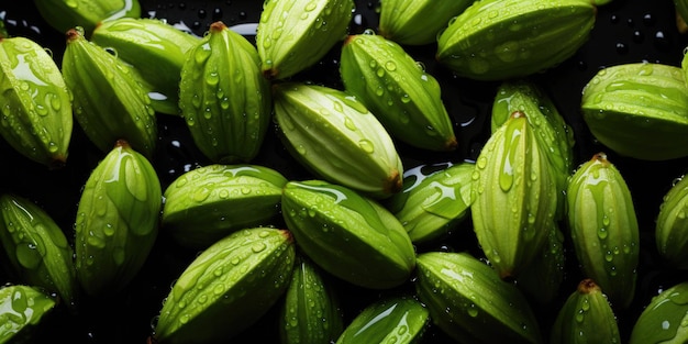 Nature's Art Herbs and Leaves with Glistening Water Droplets