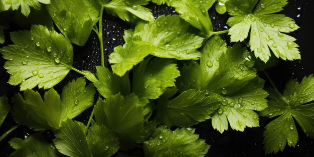 Photo nature's art herbs and leaves with glistening water droplets