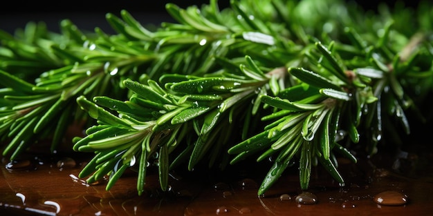 Nature's Art Herbs and Leaves with Glistening Water Droplets