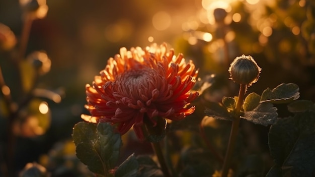 Nature's Art Sunset and Floral Arrangement in a Perfect Shot