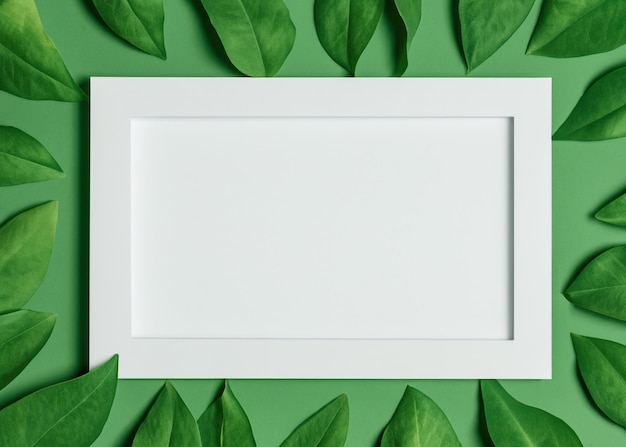 Nature's Artistry Paper Frame with Green Leaf Border On green Background for Creative Projects