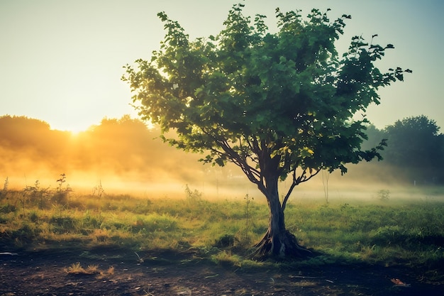 Nature's Awakening Sunrise Illuminating a Tree in the Park