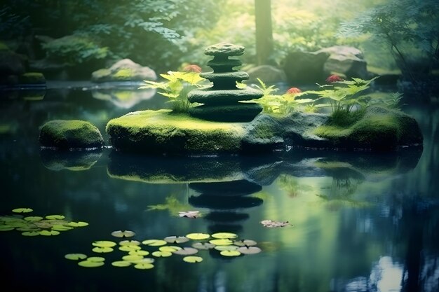 Photo nature's balance stones in japanese garden
