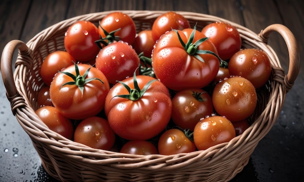 Nature's Bounty CloseUp View of Fresh Tomatoes Nestled in a Basket Adorned