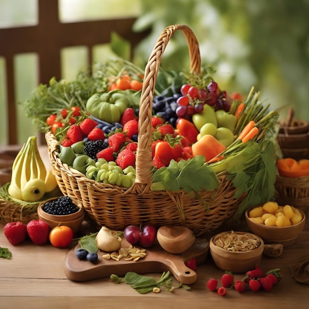 Nature's Bounty Healthy and Vegetarian Delights in a Straw Basket