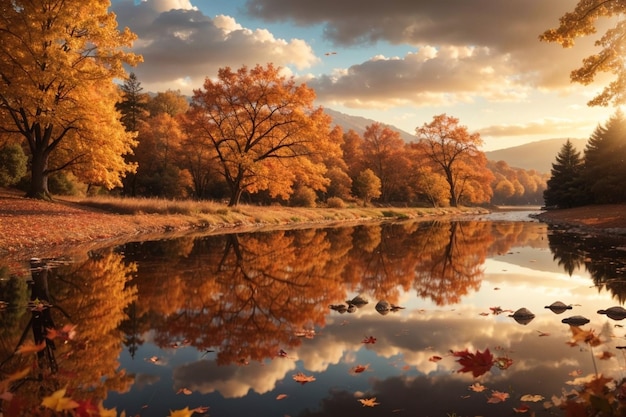 Foto la tela della natura, i riflessi autunnali, la carta da parati