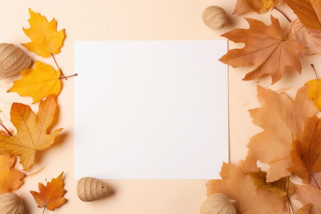 Nature's Canvas Autumnthemed Craft Blank Paper Sheet Card with Copy Space on Rustic Beige Paint Ba