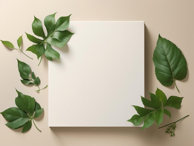 Nature's Canvass Blank White Canvas Mockup with Lush Green Leaves