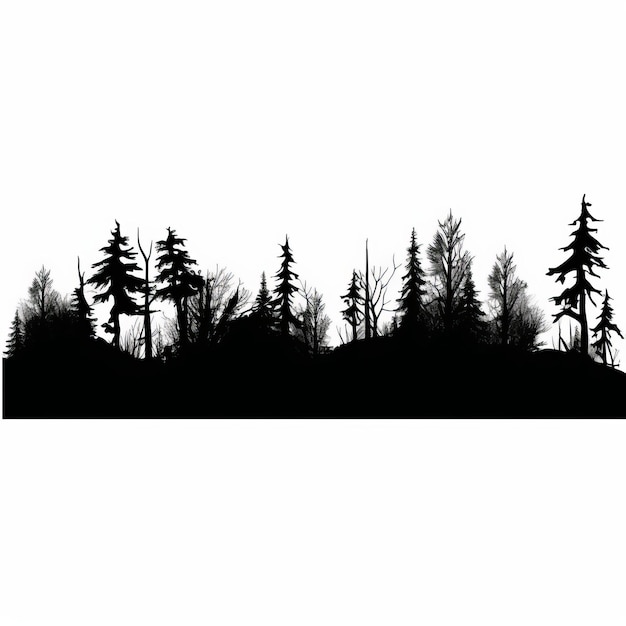 Photo nature's dark symphony a black silhouette of a forest emerges from a white canvas