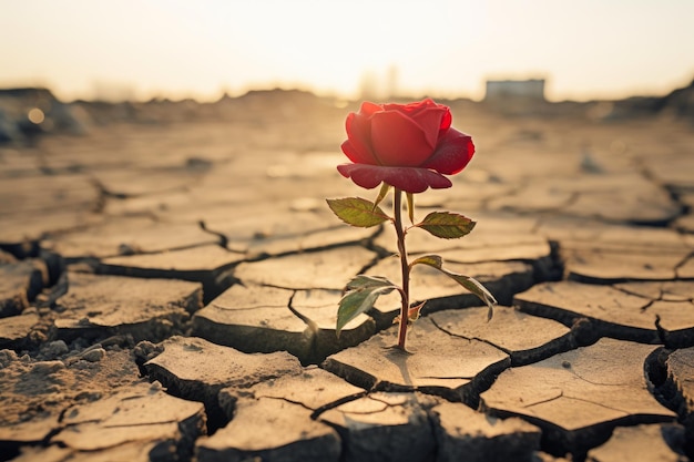 Nature's Determination Rose Flourishing in Dry Soil