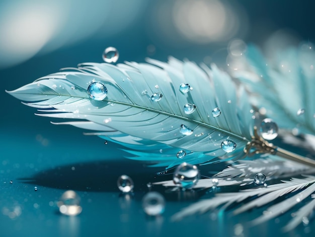 自然の優雅さ 白い鳥の羽に浮かぶ透明な水滴