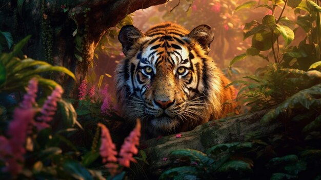 Nature's ferocious tiger inside the forest