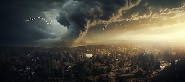 Nature's Fury Luchtfoto van tornado's in gestileerd perspectief