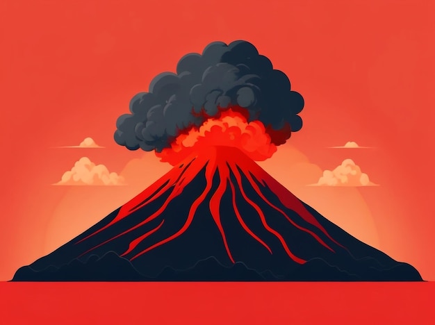 Nature's Fury Red Fiery Volcano with Lava and Smoke AIGenerated Image