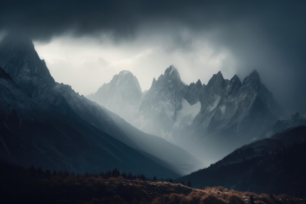 Nature's Grandeur Serene Landscape of Snowy Mountains with Majestic Jagged Peaks