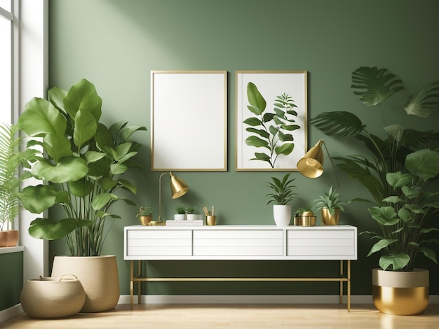 Nature's Haven verticaal leeg frame mockup in groen interieur Wonderland