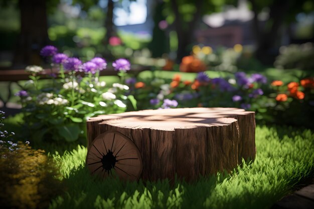 Nature's Hideaway Serene Stock Image of a Wooden Stump with a Delicate Hole in