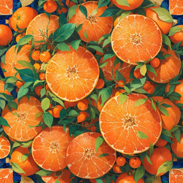 Nature's Mosaic Vibrant Orange and Leaf Pattern