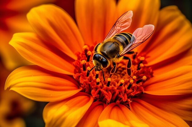 Nature's nectar harvest a bee collecting nectar from flower