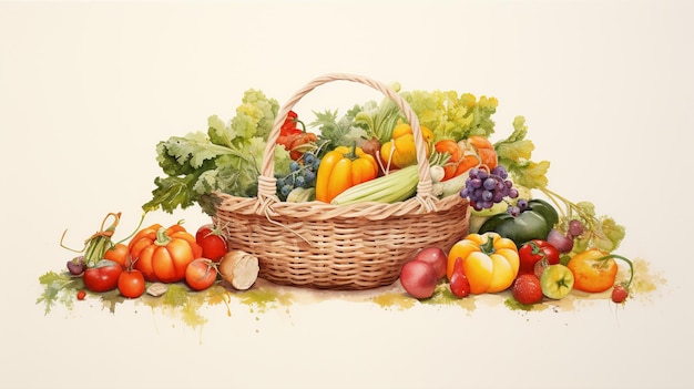 Nature's Nourishment Fresh Organic Harvest in Watercolor