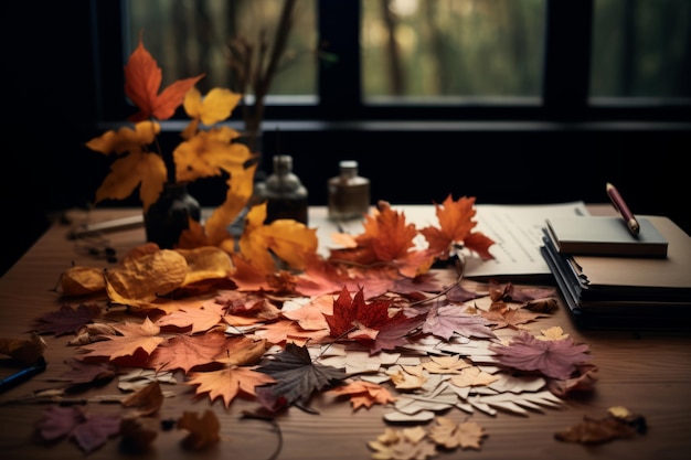 Nature's Palette Vibrant Autumn Leaves Adorn the Desk in a Mesmerizing Collection AR 32